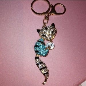 Fox turquoise rhinestone Keychain
